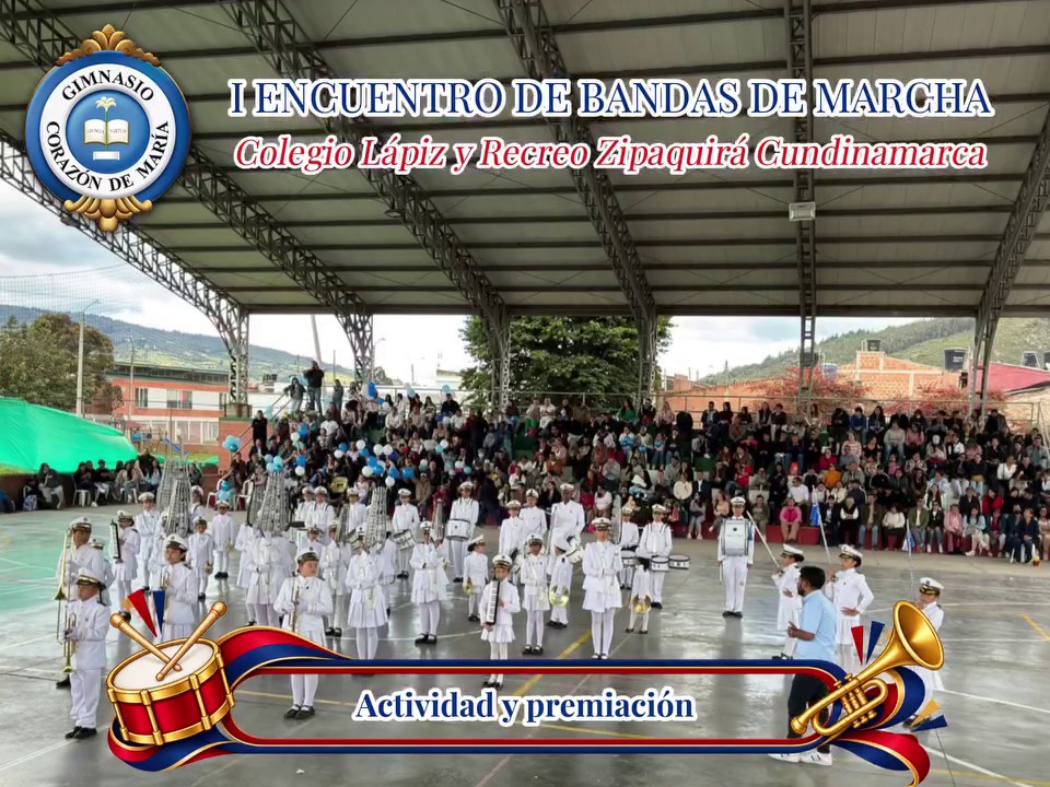 Estudiantes del Gimnasio del Corazón de María desfilando en el I Encuentro de Bandas de Marcha